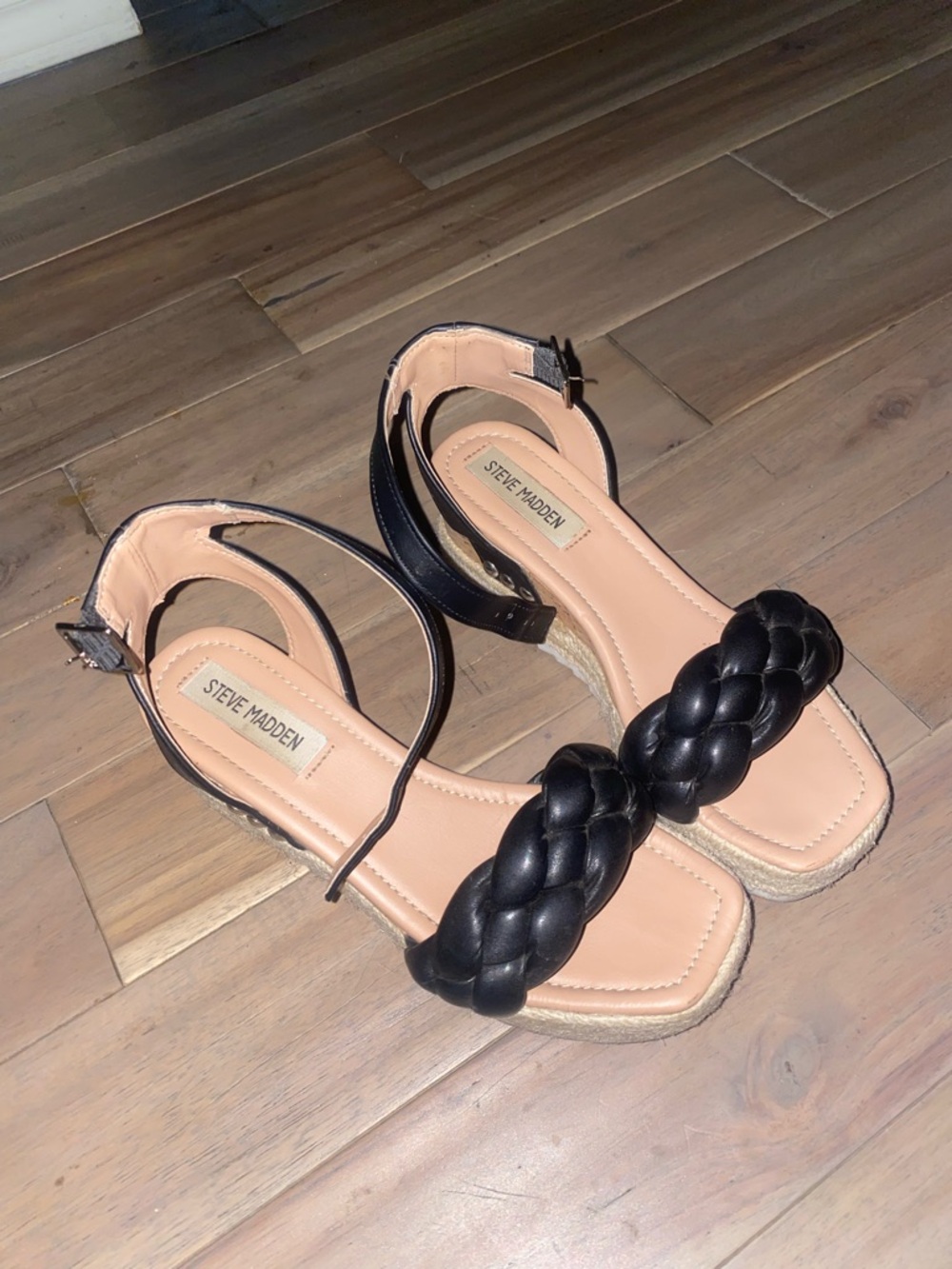 Steve Madden Black Braided Strap Ankle Sandals